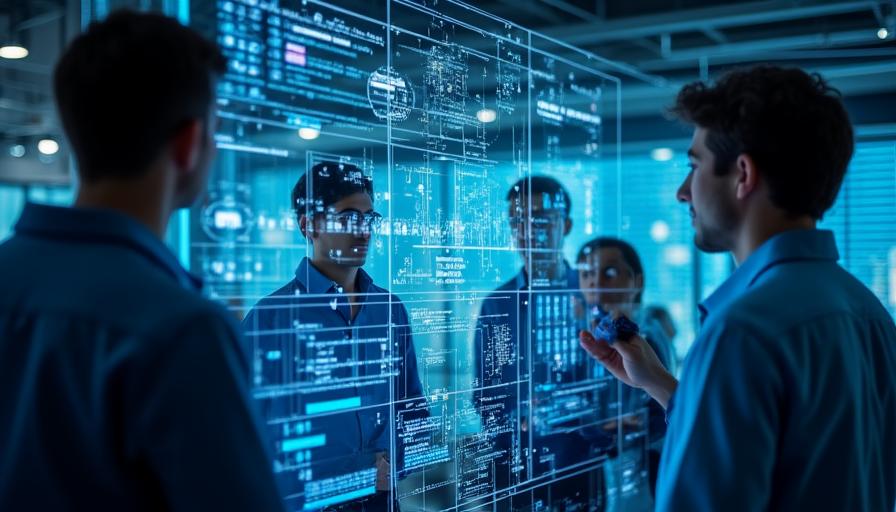 Team of data scientists collaborating on a digital board